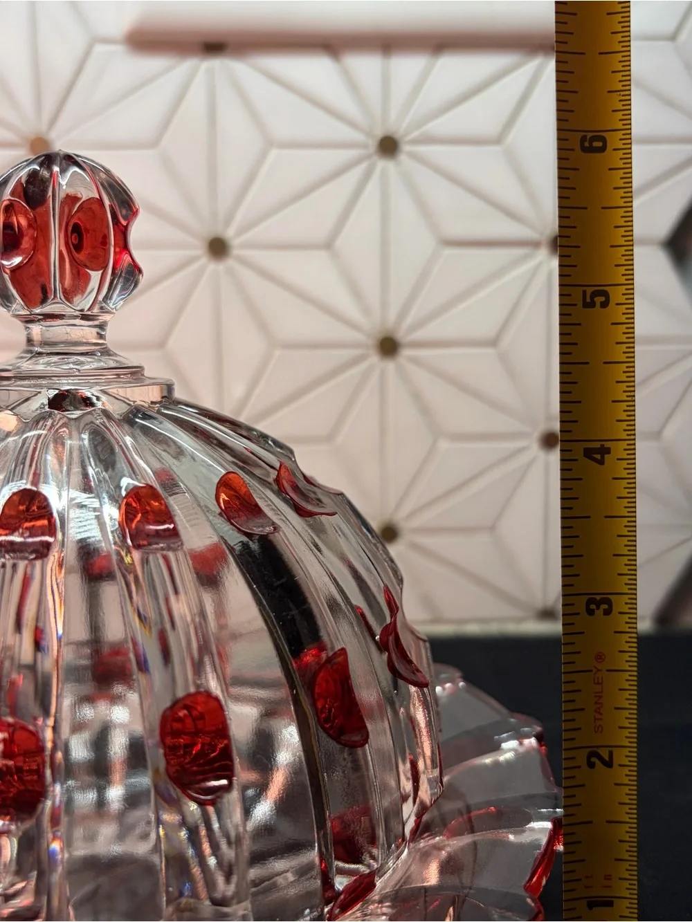 Antique c.1891 U.S. Glass Broken Column Ruby Stain Covered Butter Dish EAPG